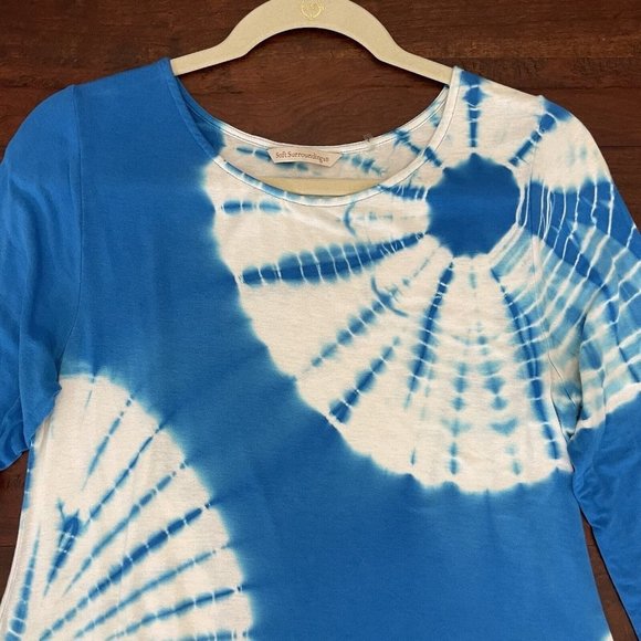 Soft Surroundings Size S Blue Tie Dye Tunic Top Jersey Knit Boho Hippie Stretch‎ - Picture 2 of 13